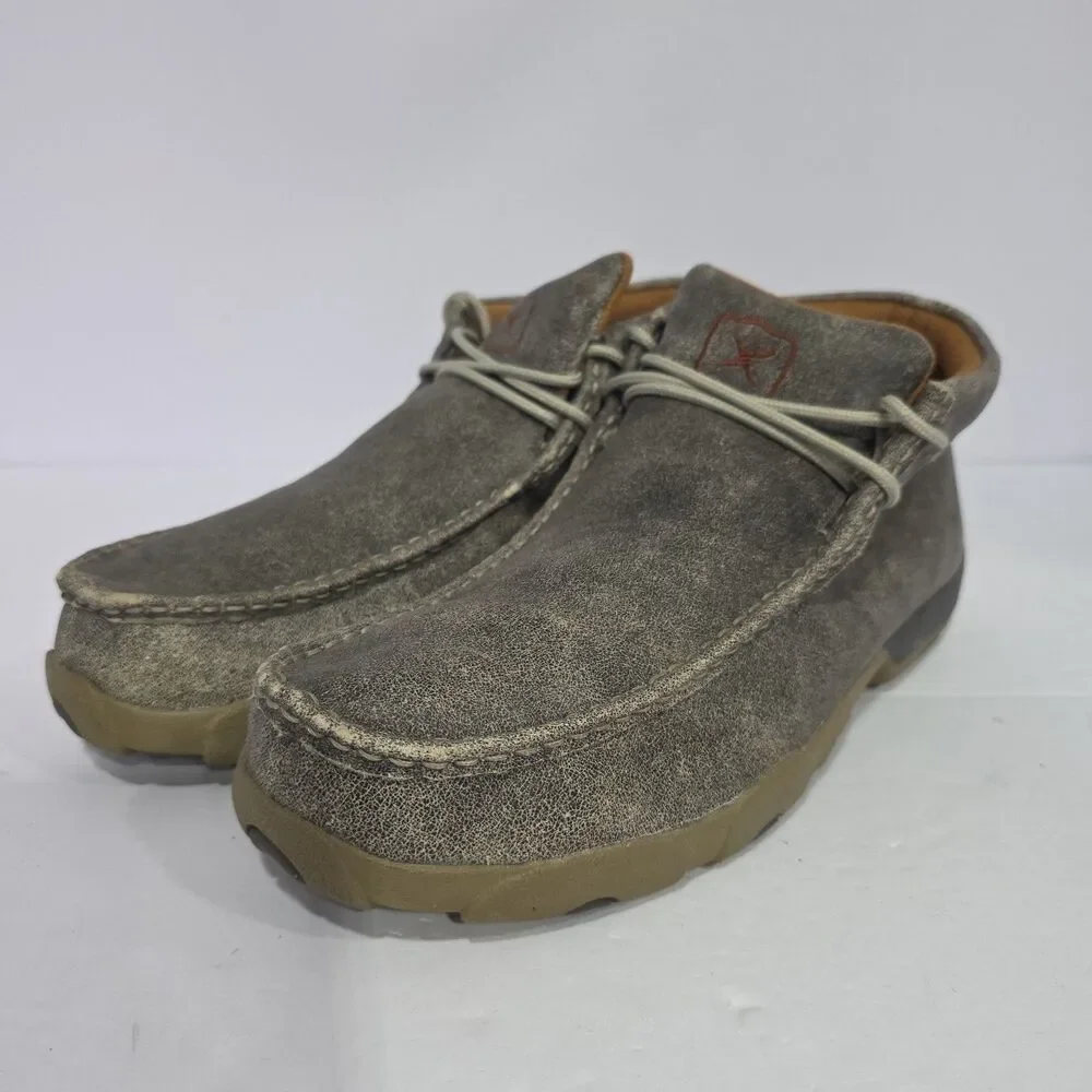 Twisted X Men's Grey Leather Lace Up Chukka Driving Moc Loafers Size 12 MDM0072